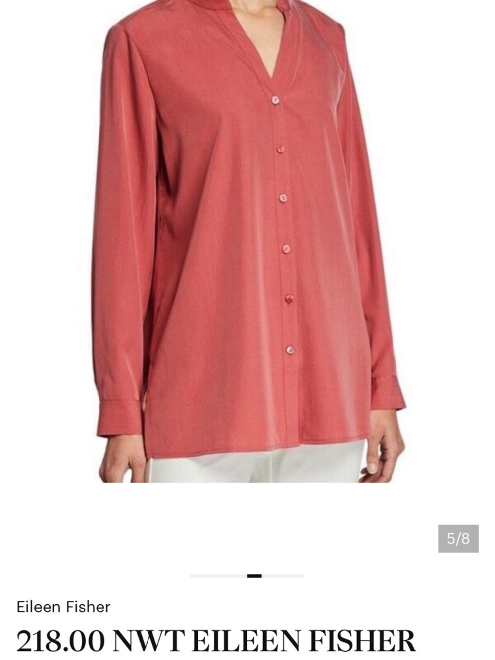 Eileen Fisher Coral Button-Front V-Neck Blouse - Picture 2 of 6